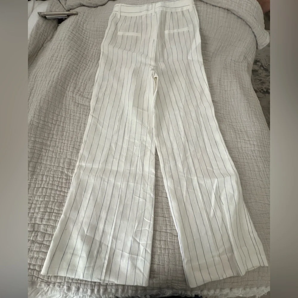 Lafayette 148 Linen White Striped Blazer and Pants Set 2069 - Picture 2 of 12